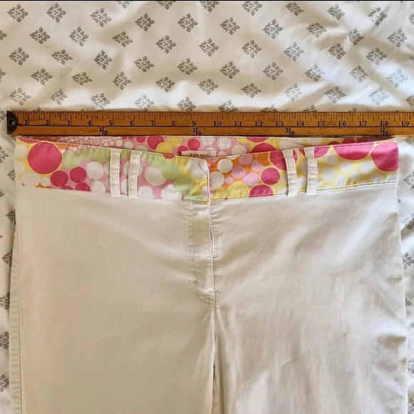 Escada Funky 90s Vintage White Polkadot Bootcut Jeans Y2K Womens Cotton Pants 44 - Picture 6 of 16
